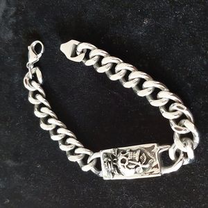 Stainless Steel Skull Bracelet   10"